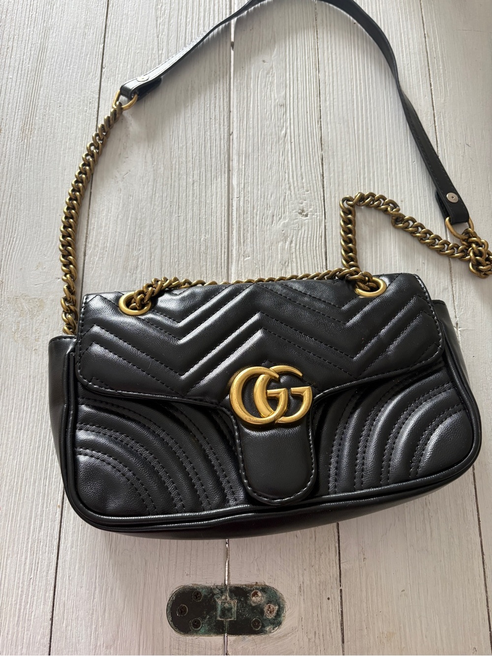 Gucci Black Quilted Shoulder Bag with Gold Double G